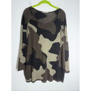 Monari Women’s Boho Camo  Lurex Trim Green Black Sweater Sz XL See Description